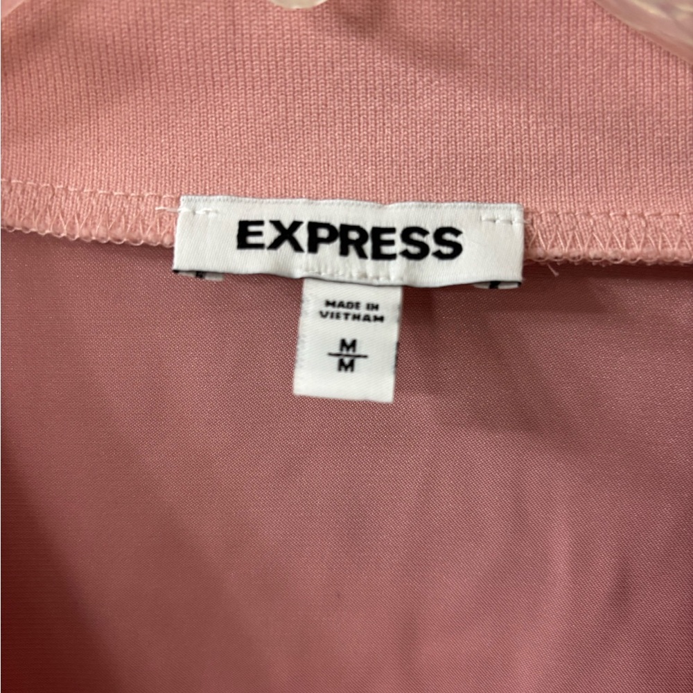 Express Pink Satin V-Neck Blouse - Picture 2 of 6